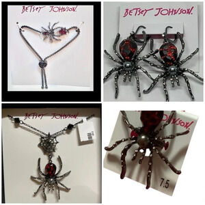 BETSEY JOHNSON SET 5-Piece Halloween Spider Bracelet Necklace Ring Earrings NWT